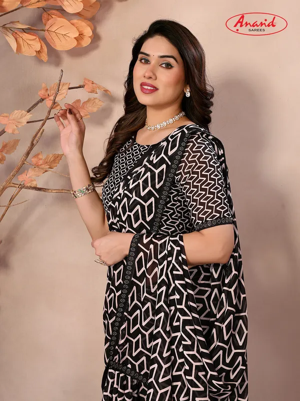 Embellished,_Geometric_Print_Bollywood_Georgette_Saree_(Black,_White)