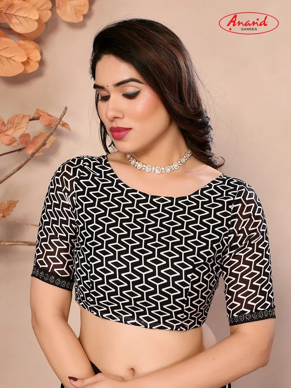 Embellished,_Geometric_Print_Bollywood_Georgette_Saree_(Black,_White)