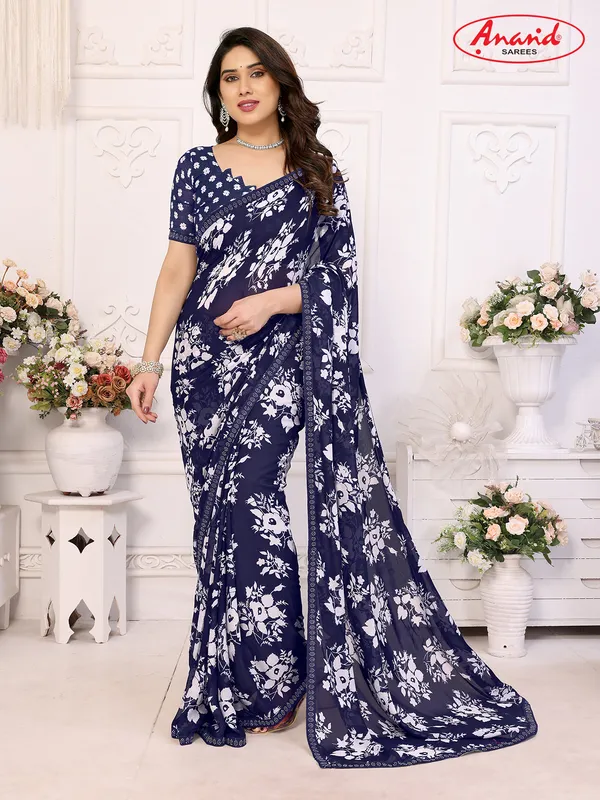 Embellished,_Floral_Print_Bollywood_Georgette_Lace_Border_Dimond_Lace_Border_Saree_(Dark_Blue)