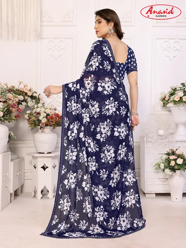 Embellished,_Floral_Print_Bollywood_Georgette_Lace_Border_Dimond_Lace_Border_Saree_(Dark_Blue)