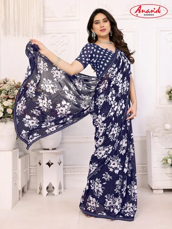 Embellished,_Floral_Print_Bollywood_Georgette_Lace_Border_Dimond_Lace_Border_Saree_(Dark_Blue)