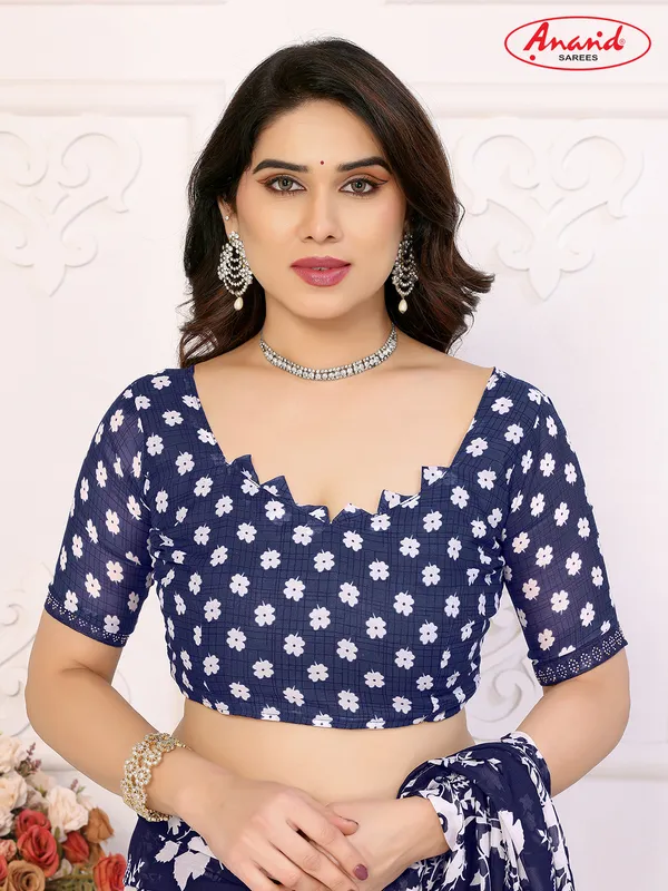 Embellished,_Floral_Print_Bollywood_Georgette_Lace_Border_Dimond_Lace_Border_Saree_(Dark_Blue)