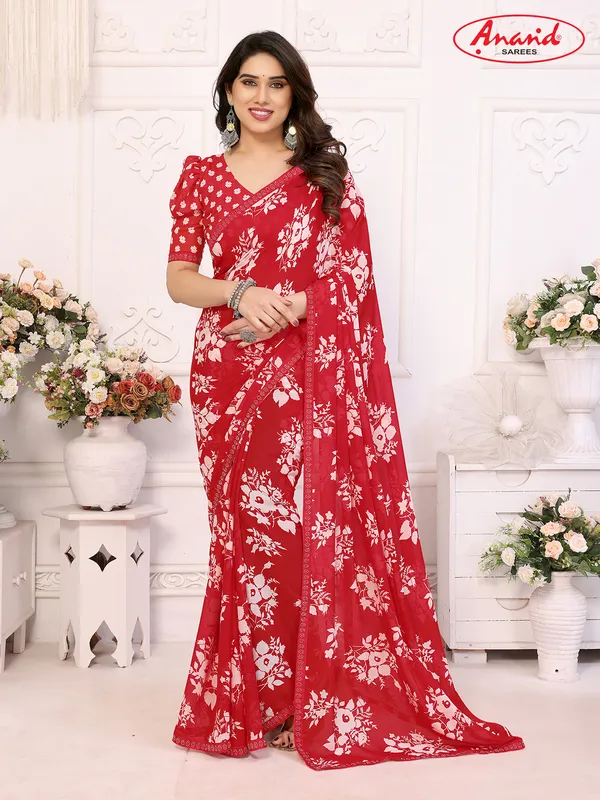 Embellished,_Floral_Print_Bollywood_Georgette_Lace_Border_Dimond_Lace_Border_Saree_(Red)