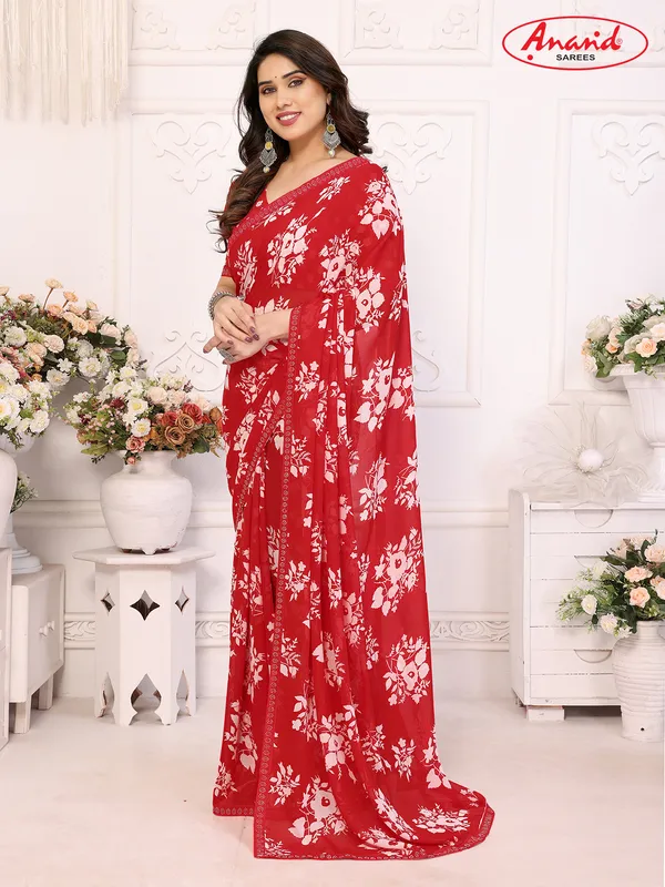 Embellished,_Floral_Print_Bollywood_Georgette_Lace_Border_Dimond_Lace_Border_Saree_(Red)