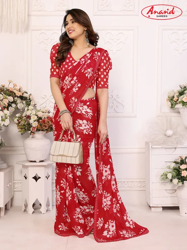 Embellished,_Floral_Print_Bollywood_Georgette_Lace_Border_Dimond_Lace_Border_Saree_(Red)