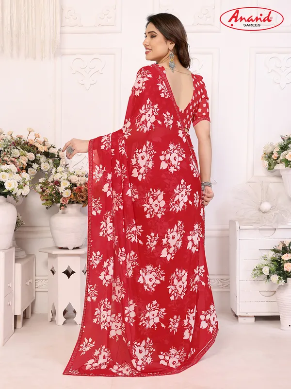 Embellished,_Floral_Print_Bollywood_Georgette_Lace_Border_Dimond_Lace_Border_Saree_(Red)