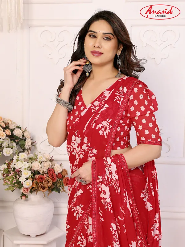 Embellished,_Floral_Print_Bollywood_Georgette_Lace_Border_Dimond_Lace_Border_Saree_(Red)