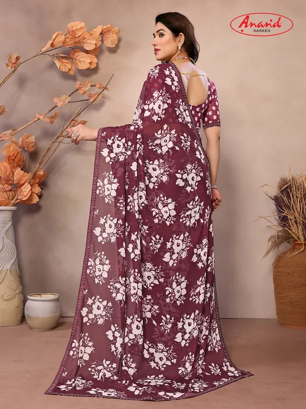 Embellished,_Floral_Print_Bollywood_Georgette_Saree_(Brown,_White)