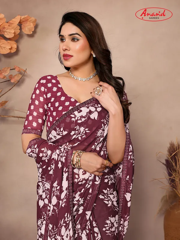Embellished,_Floral_Print_Bollywood_Georgette_Saree_(Brown,_White)