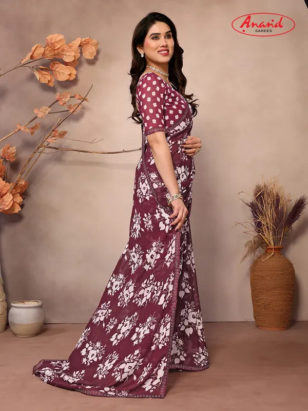 Embellished,_Floral_Print_Bollywood_Georgette_Saree_(Brown,_White)