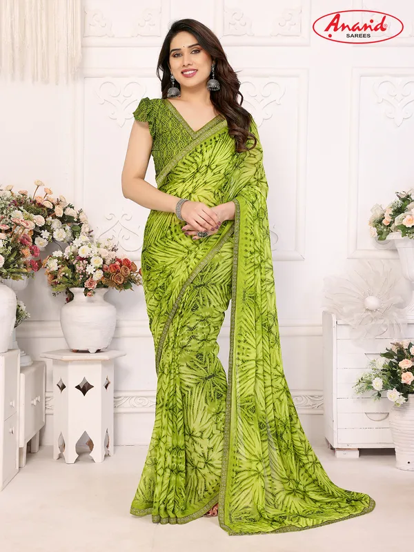 Embellished,_Floral_Print_Bollywood_Georgette_Lace_Border_Dimond_Lace_Border_Saree_(Green)