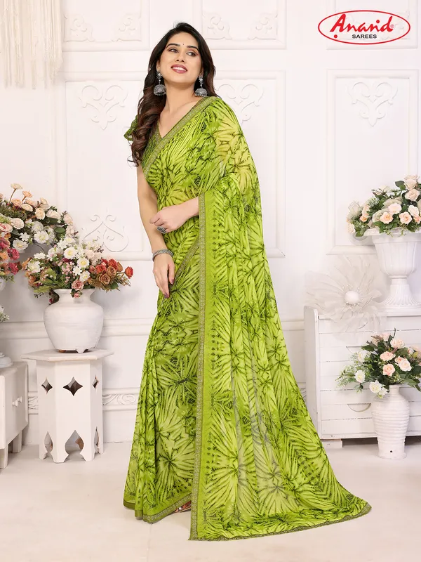 Embellished,_Floral_Print_Bollywood_Georgette_Lace_Border_Dimond_Lace_Border_Saree_(Green)