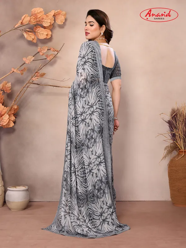 Embellished,_Floral_Print_Bollywood_Georgette_Saree_(Grey)