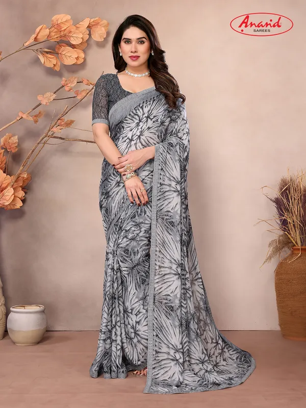 Embellished,_Floral_Print_Bollywood_Georgette_Saree_(Grey)