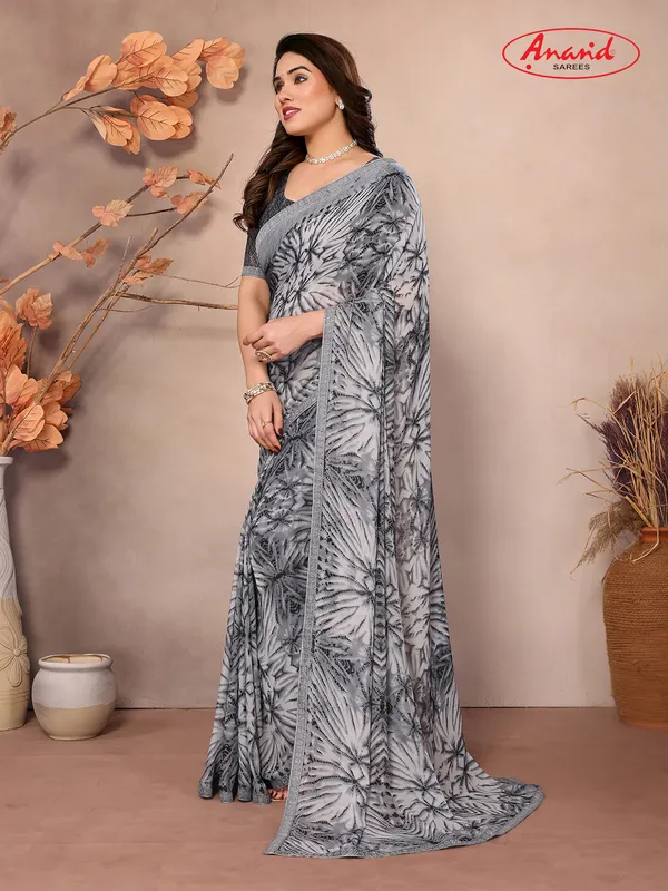 Embellished,_Floral_Print_Bollywood_Georgette_Saree_(Grey)