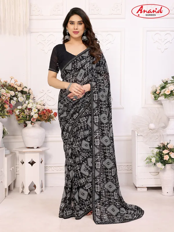 Embellished,_Paisley,_Printed_Bollywood_Georgette_Lace_Border_Dimond_Lace_Border_Saree_(Black)