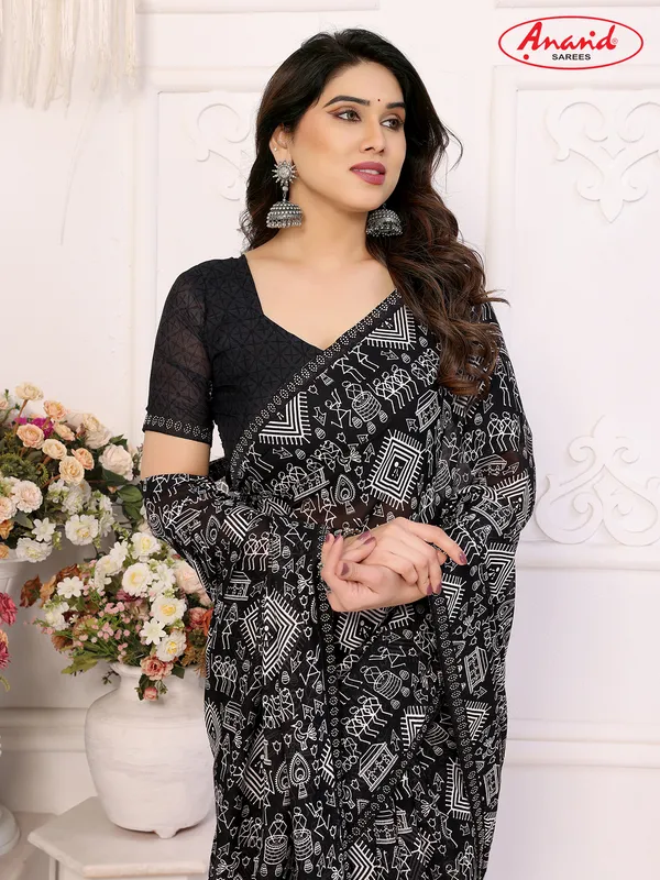Embellished,_Paisley,_Printed_Bollywood_Georgette_Lace_Border_Dimond_Lace_Border_Saree_(Black)