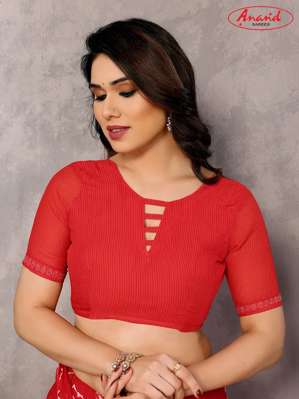 Embellished,_Striped,_Printed_Leheria_Georgette_Saree_(Red)