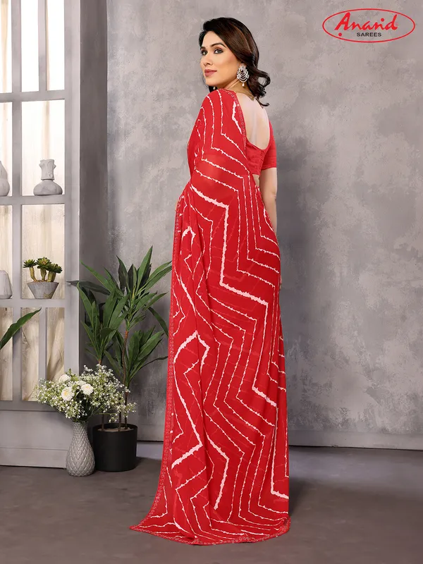 Embellished,_Striped,_Printed_Leheria_Georgette_Saree_(Red)
