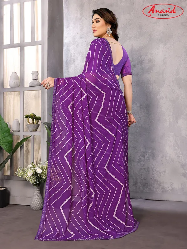 Embellished,_Striped,_Printed_Leheria_Georgette_Saree_(Purple)