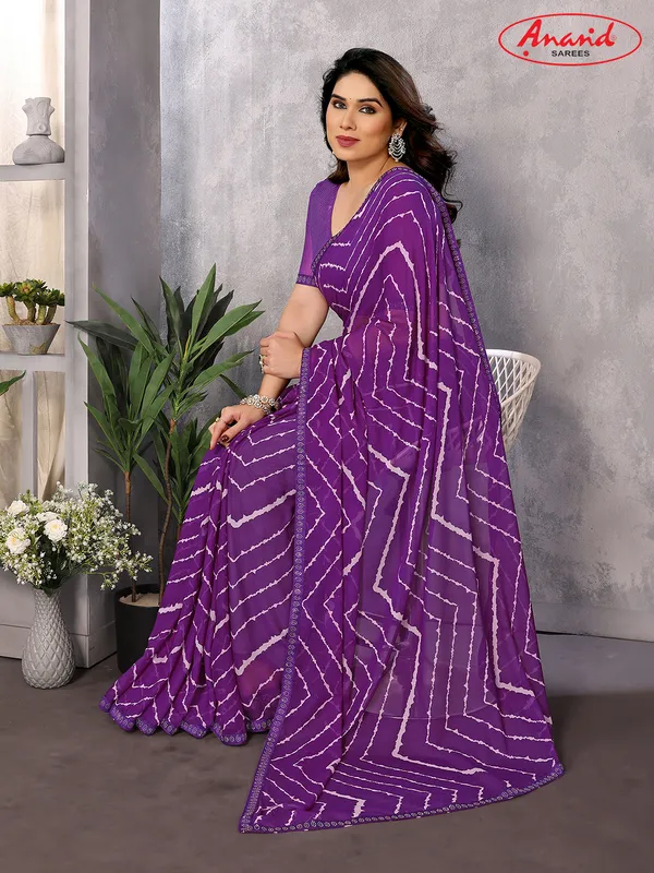 Embellished,_Striped,_Printed_Leheria_Georgette_Saree_(Purple)