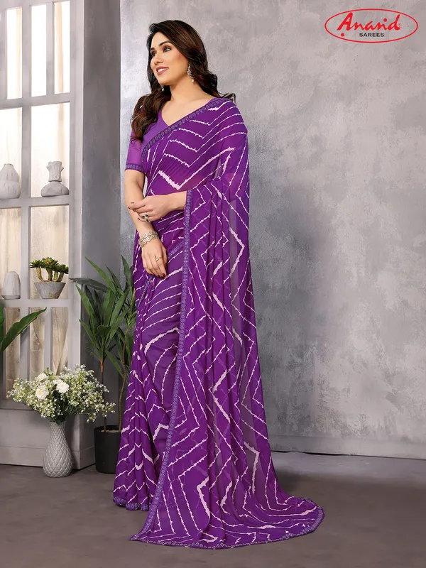 Embellished,_Striped,_Printed_Leheria_Georgette_Saree_(Purple)