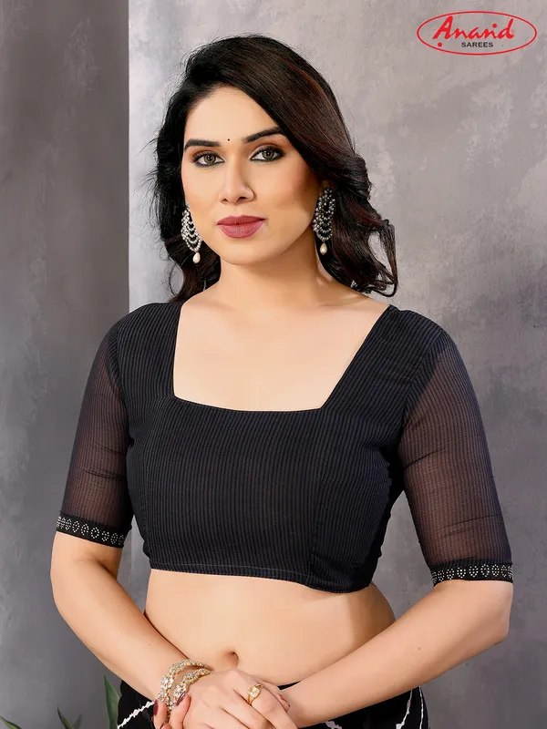 Embellished,_Striped,_Printed_Leheria_Georgette_Saree_(Black)