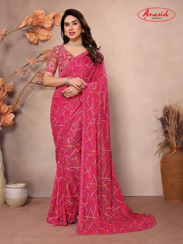 Embellished,_Geometric_Print_Bollywood_Georgette_Saree_(Pink)