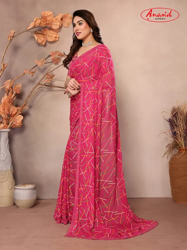 Embellished,_Geometric_Print_Bollywood_Georgette_Saree_(Pink)