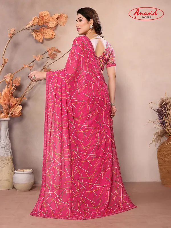 Embellished,_Geometric_Print_Bollywood_Georgette_Saree_(Pink)