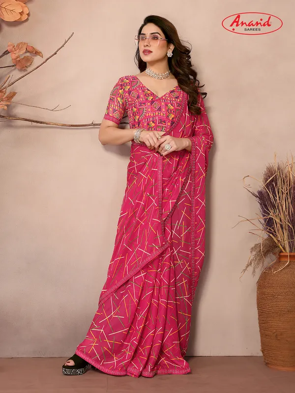 Embellished,_Geometric_Print_Bollywood_Georgette_Saree_(Pink)