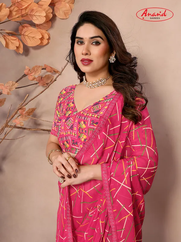 Embellished,_Geometric_Print_Bollywood_Georgette_Saree_(Pink)