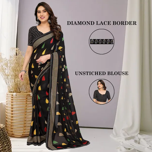 Embellished,_Striped,_Floral_Print_Bollywood_Georgette_Lace_Border_Dimond_Lace_Border_Saree_(Black)