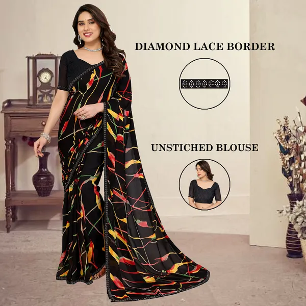 Embellished,_Floral_Print_Bollywood_Georgette_Lace_Border_Dimond_Lace_Border_Saree_(Black)