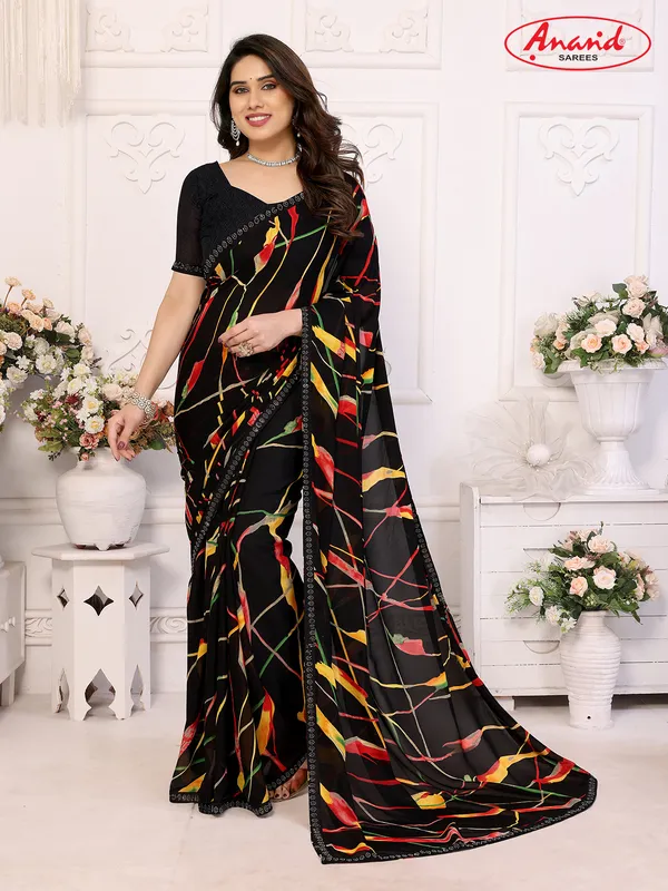 Embellished,_Floral_Print_Bollywood_Georgette_Lace_Border_Dimond_Lace_Border_Saree_(Black)