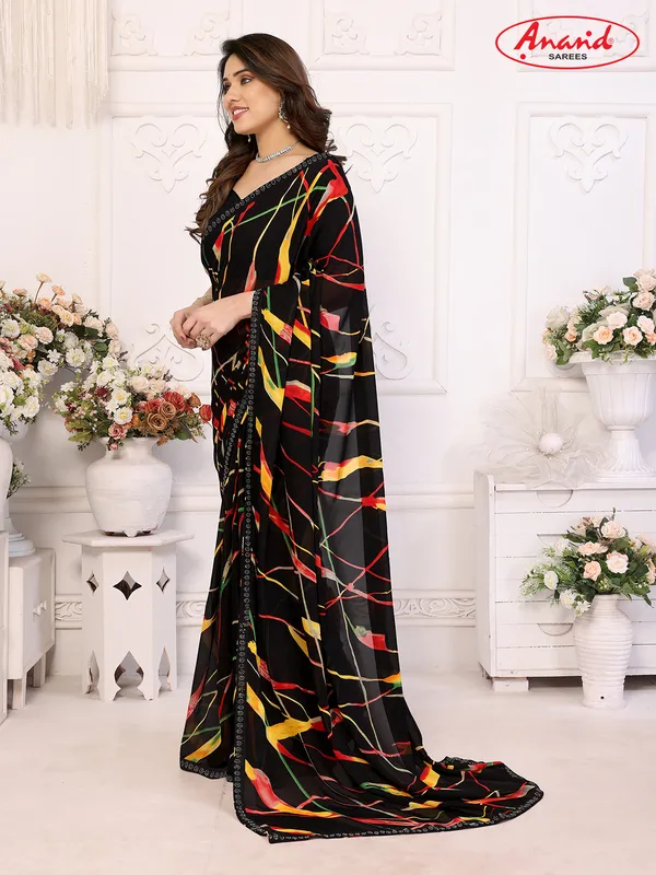 Embellished,_Floral_Print_Bollywood_Georgette_Lace_Border_Dimond_Lace_Border_Saree_(Black)