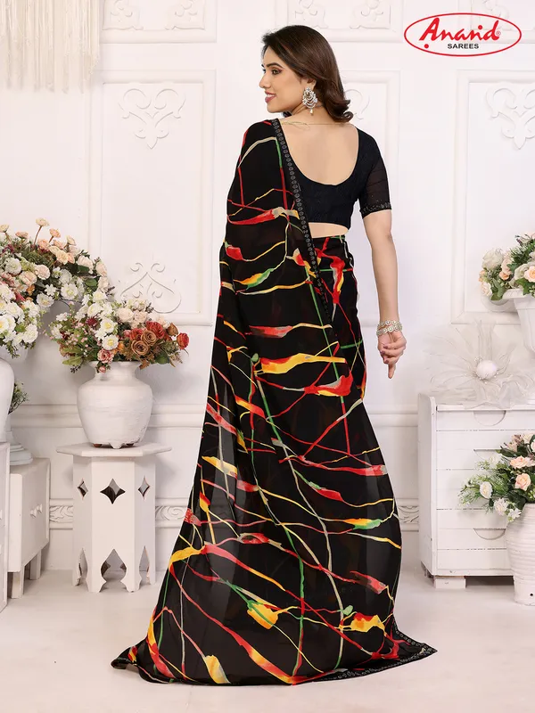 Embellished,_Floral_Print_Bollywood_Georgette_Lace_Border_Dimond_Lace_Border_Saree_(Black)