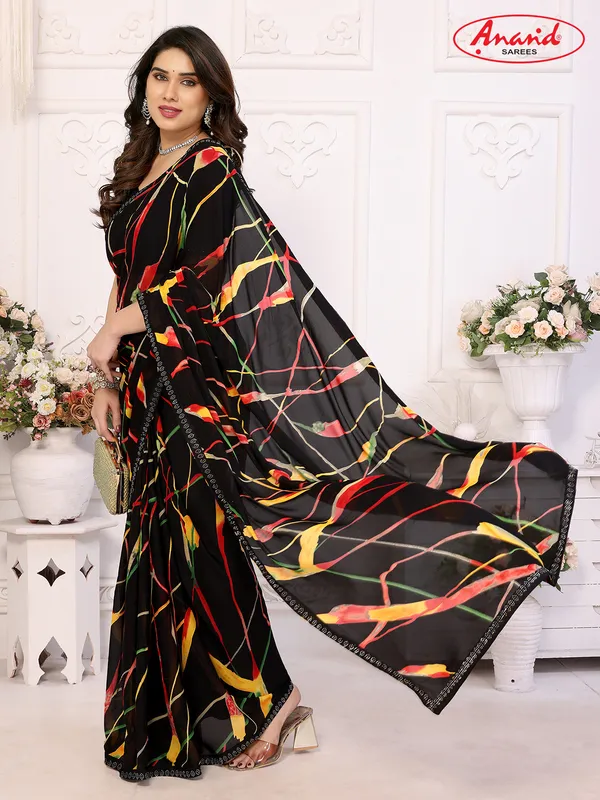 Embellished,_Floral_Print_Bollywood_Georgette_Lace_Border_Dimond_Lace_Border_Saree_(Black)