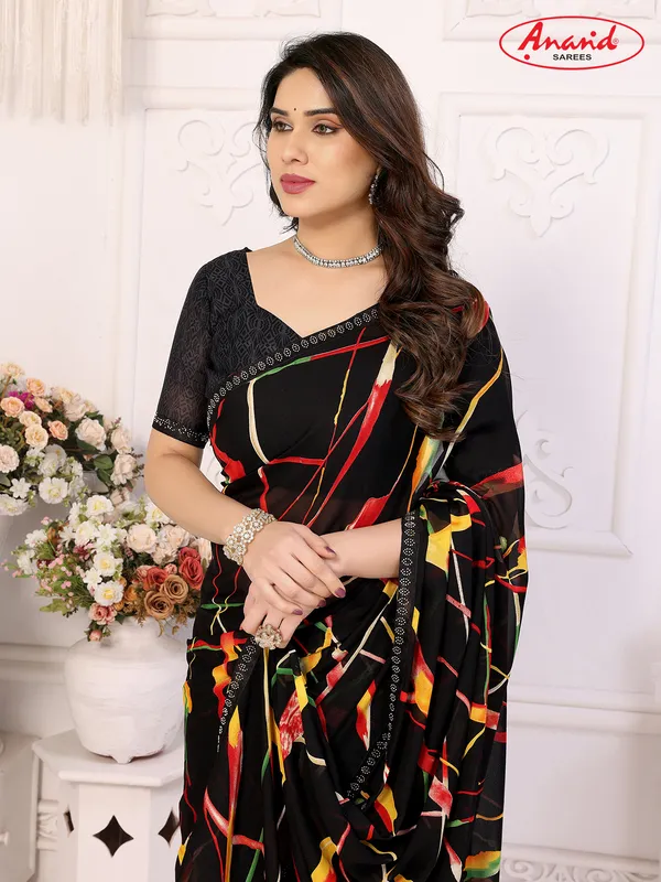 Embellished,_Floral_Print_Bollywood_Georgette_Lace_Border_Dimond_Lace_Border_Saree_(Black)