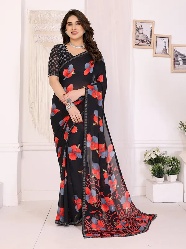 Georgette_Diamond_lace_Border_Saree_With_Unstitched_Blouse_Piece