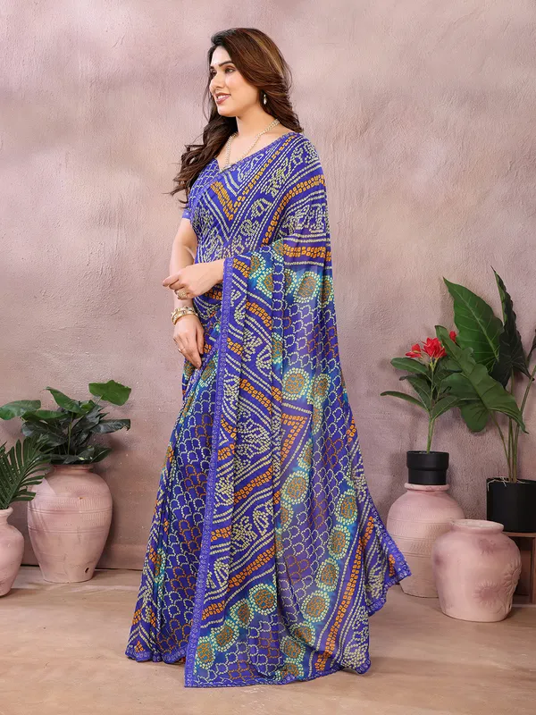 Bandhani_Print_Georgette_Diamond_Lace_Border_Saree_(Blue)
