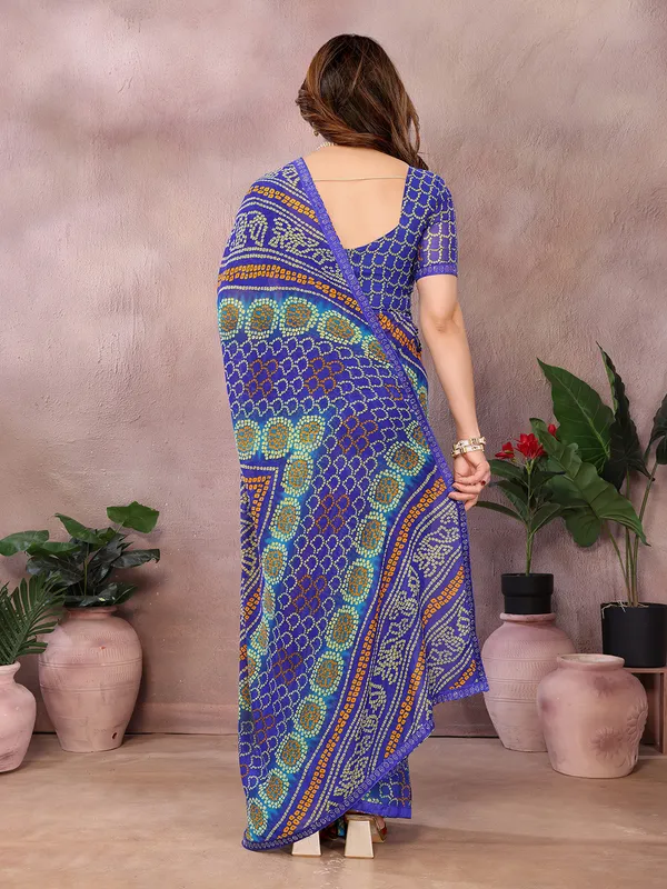 Bandhani_Print_Georgette_Diamond_Lace_Border_Saree_(Blue)
