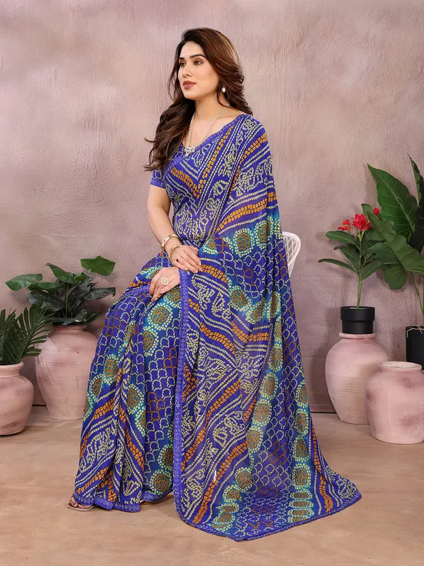 Bandhani_Print_Georgette_Diamond_Lace_Border_Saree_(Blue)
