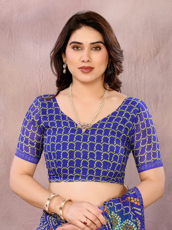 Bandhani_Print_Georgette_Diamond_Lace_Border_Saree_(Blue)