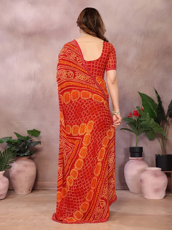 Bandhani_Print_Georgette_Diamond_Lace_Border_Saree_(Red)