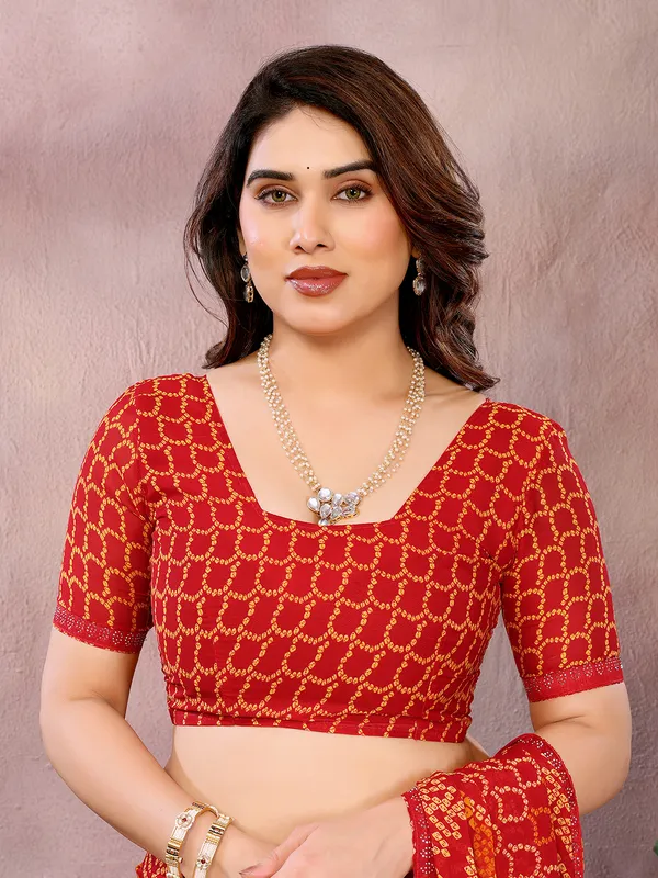 Bandhani_Print_Georgette_Diamond_Lace_Border_Saree_(Red)