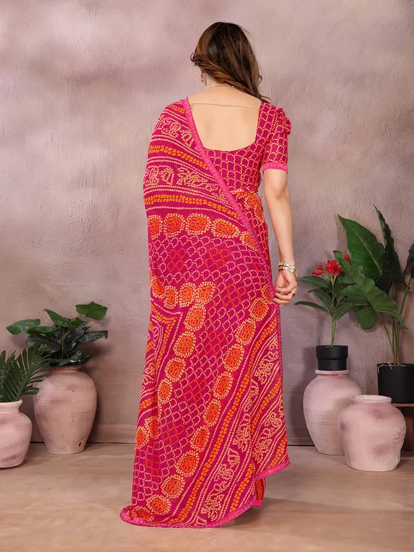 Bandhani_Print_Georgette_Diamond_Lace_Border_Saree_(Pink)