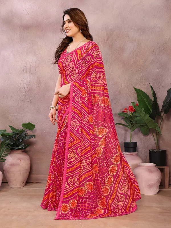 Bandhani_Print_Georgette_Diamond_Lace_Border_Saree_(Pink)