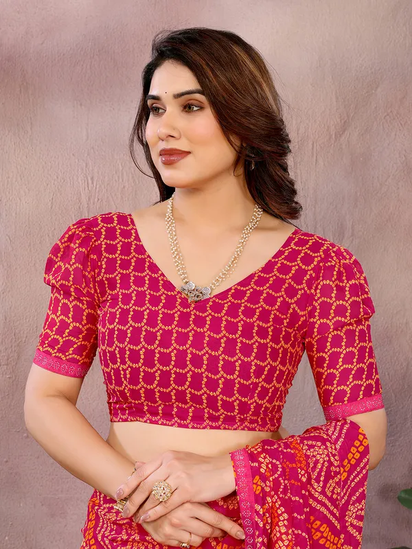 Bandhani_Print_Georgette_Diamond_Lace_Border_Saree_(Pink)