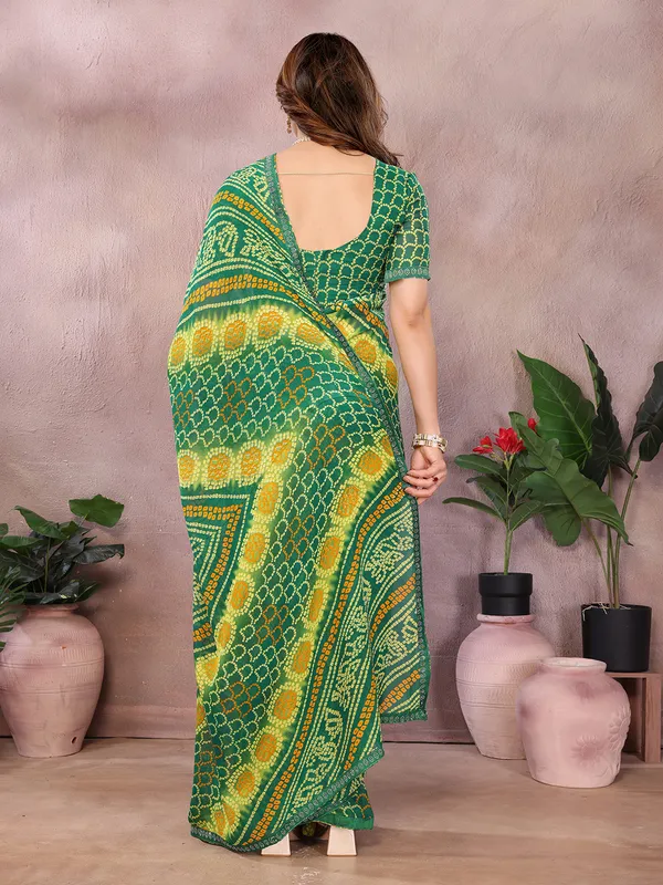 Bandhani_Print_Georgette_Diamond_Lace_Border_Saree_(Green)